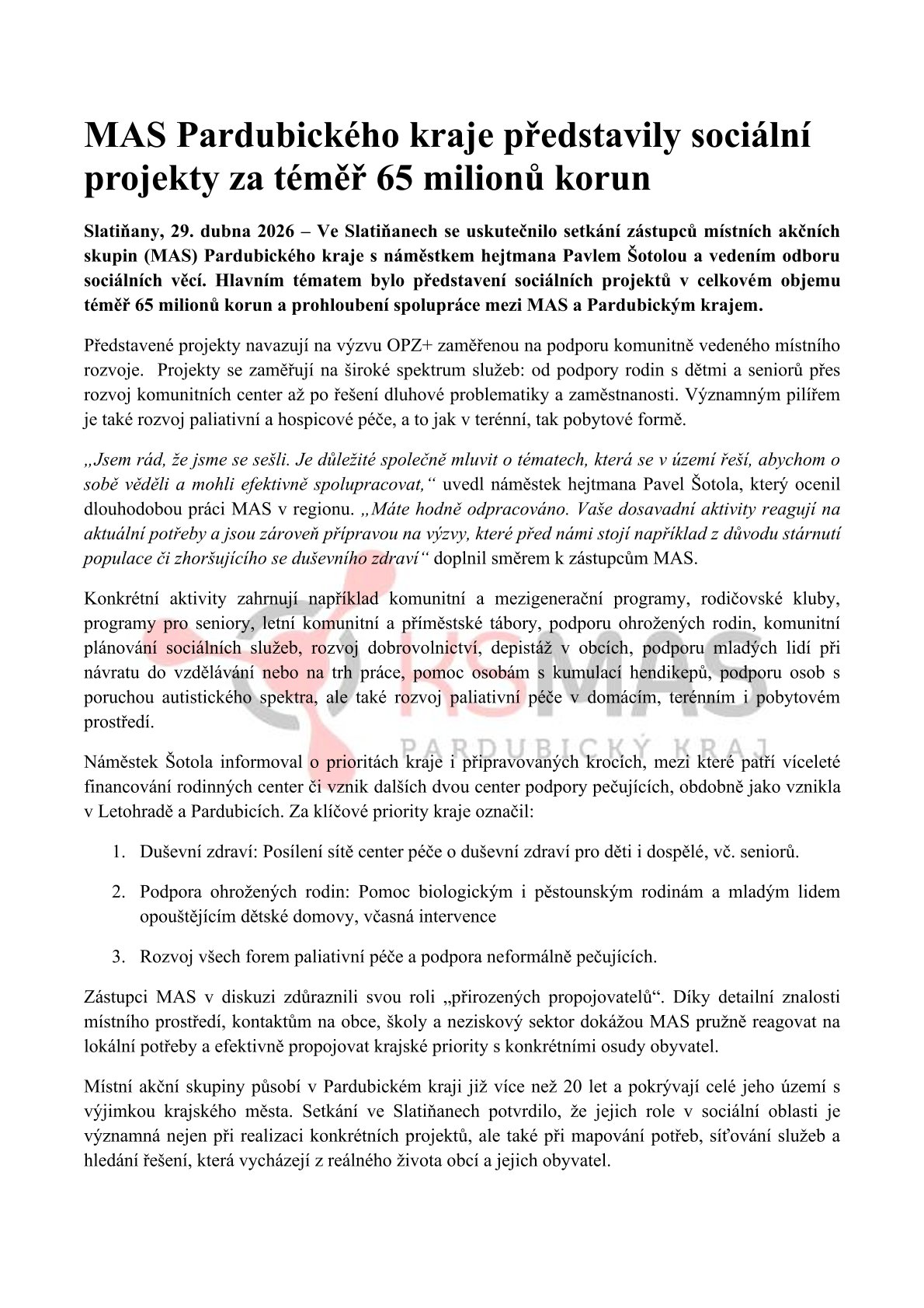 Tiskova zprava Slatinany